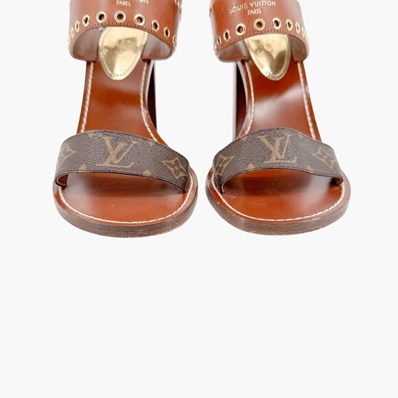 Louis Vuitton Passenger Monogram Sandals EU 41 US 11 Brown Leather LV Block Heel - Picture 5 of 15